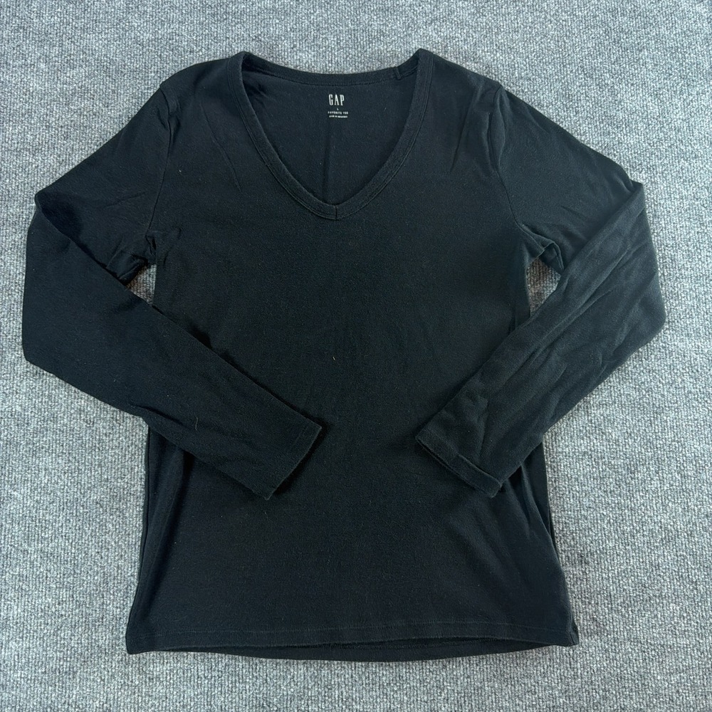 GAP Favorite Tee Womens Large Black V-Neck Long‎ Sleeve Cotton Modal T-Shirt